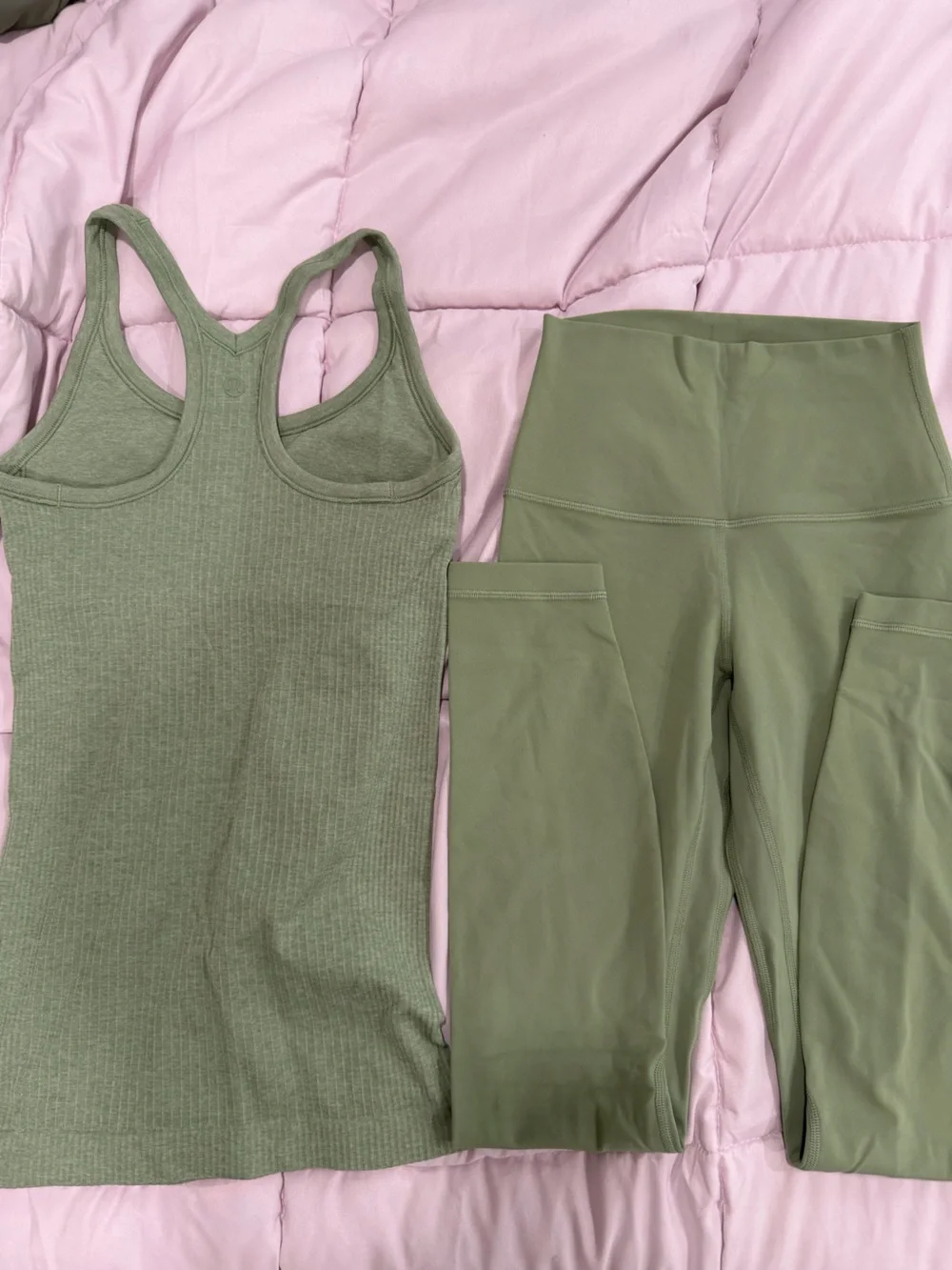 Green Ribbed Tank & Matching Leggings Set